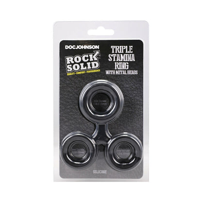 ROCK SOLID - SILICONE TRIPLE STAMINA RING WITH METAL BEADS BLACK