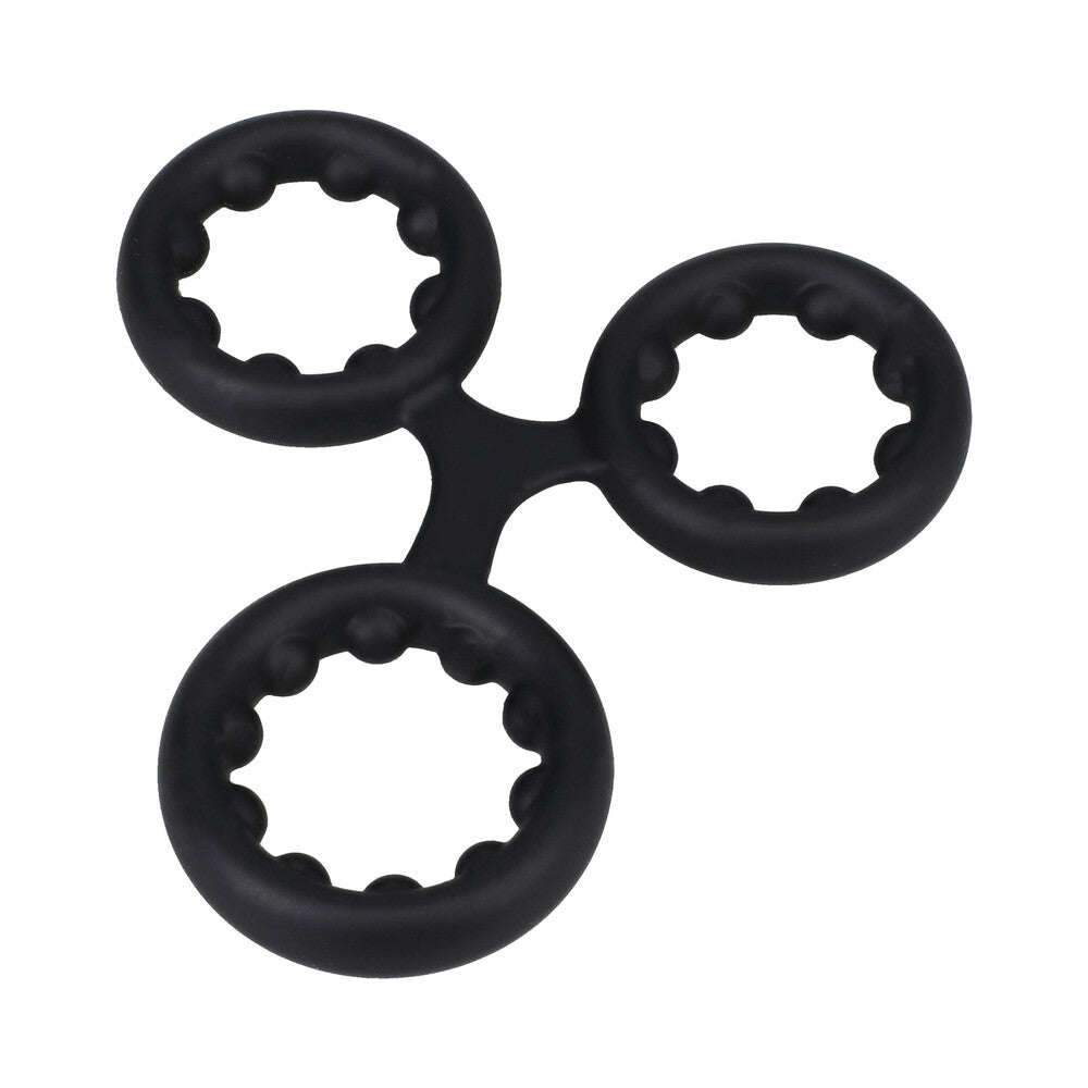ROCK SOLID - SILICONE TRIPLE STAMINA RING WITH METAL BEADS BLACK