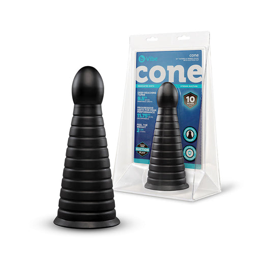 B-VIBE - CONE 10 IN. TAPERED & RIBBED DILDO WITH SUCTION CUP