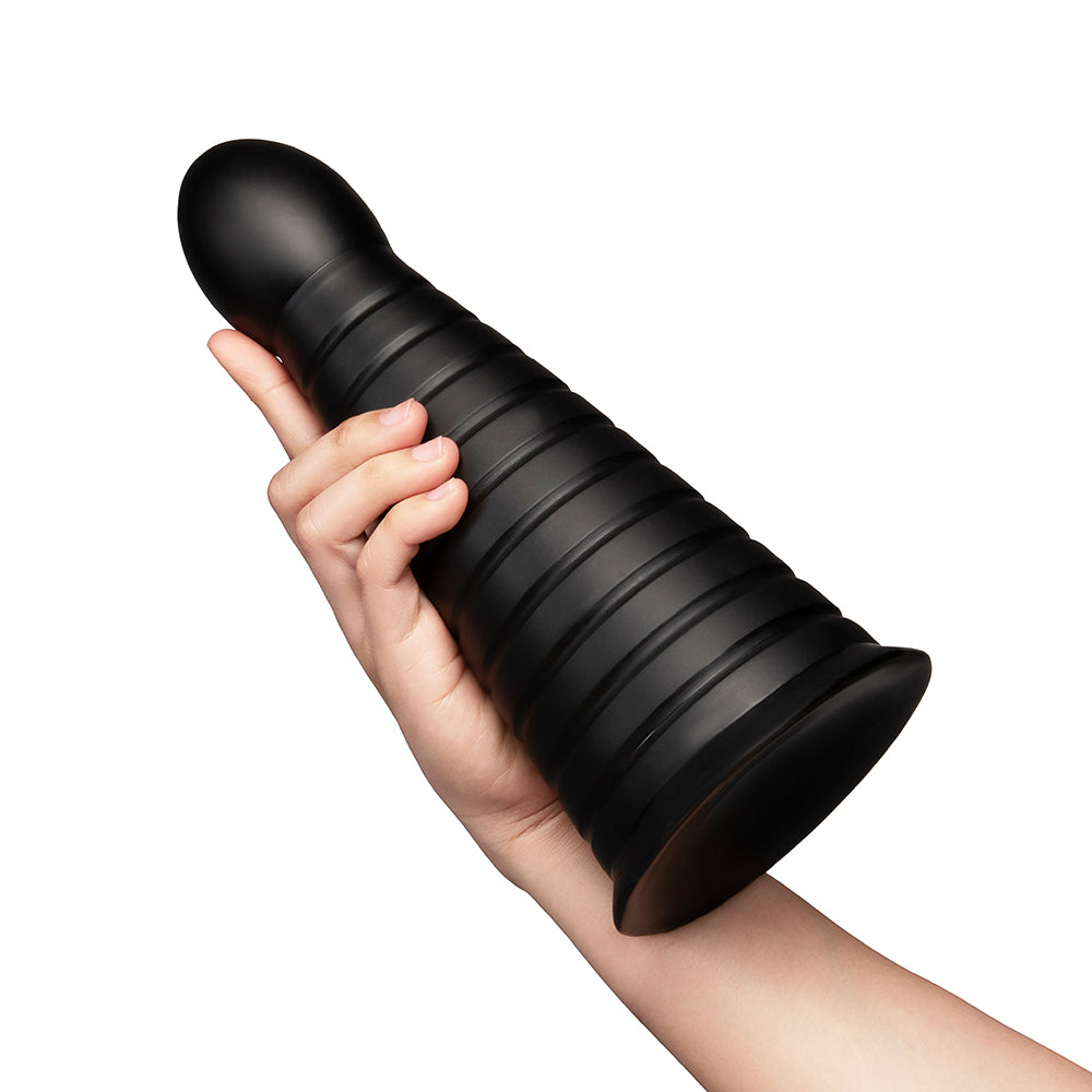 B-VIBE - CONE 10 IN. TAPERED & RIBBED DILDO WITH SUCTION CUP