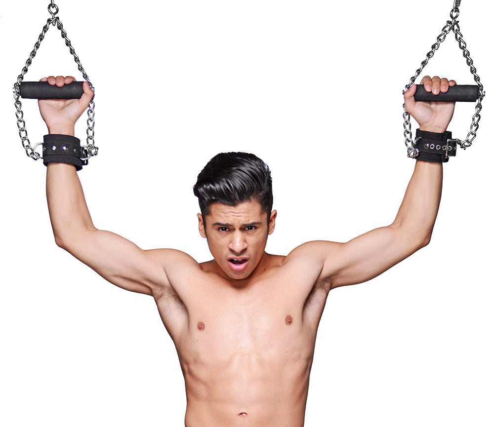 XR BRANDS - STRICT LEATHER FUR LINED NUBUCK SUSPENSION CUFFS WITH GRIP