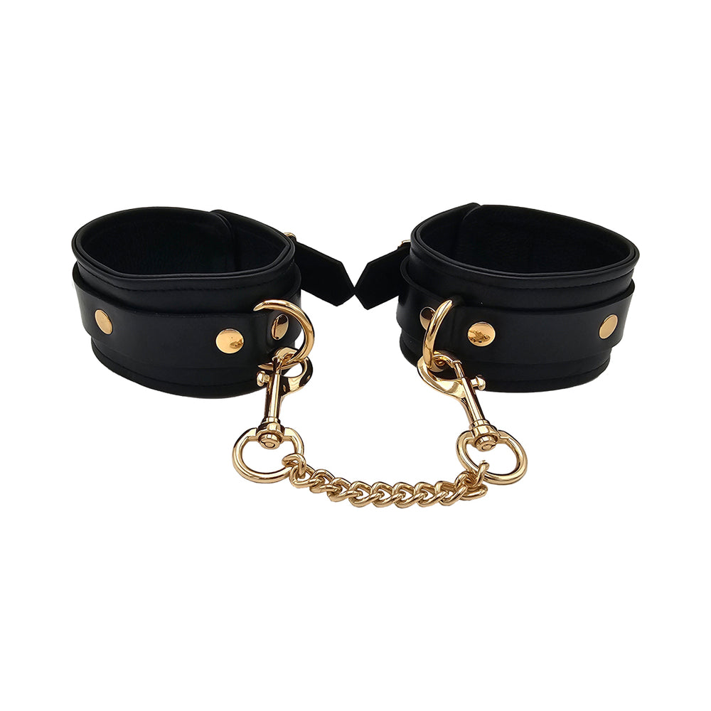 ROUGE GARMENTS - ROUGE LEATHER PLAIN WRIST CUFFS BLACK WITH GOLD ACCESSORIES
