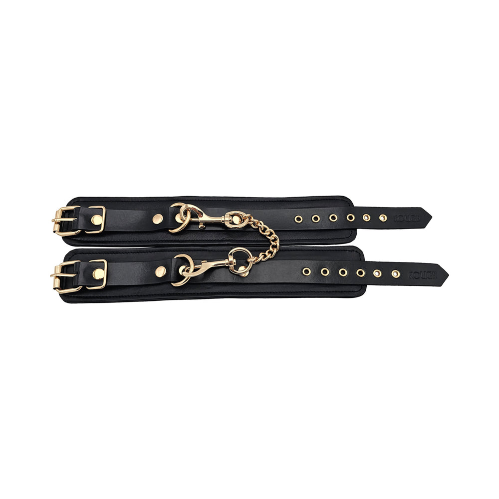 ROUGE GARMENTS - ROUGE LEATHER PLAIN WRIST CUFFS BLACK WITH GOLD ACCESSORIES