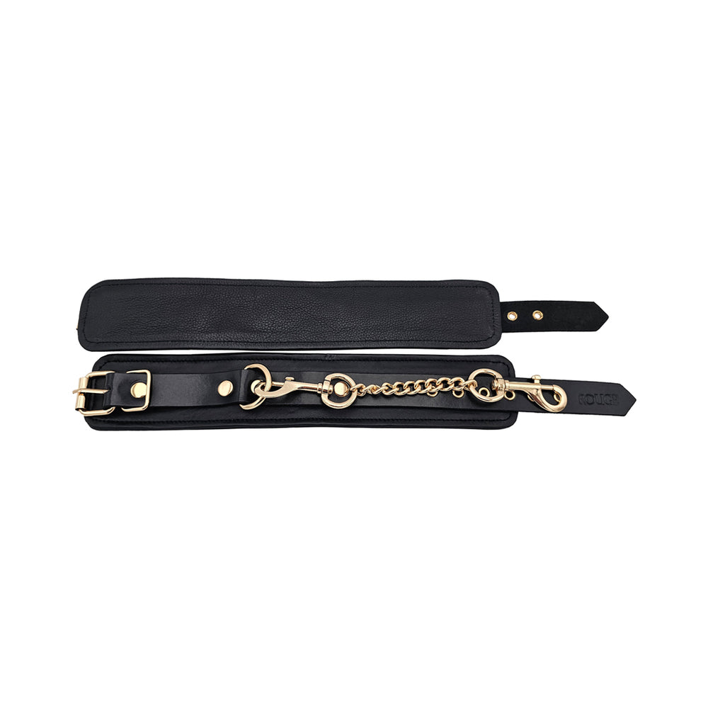 ROUGE GARMENTS - ROUGE LEATHER PLAIN WRIST CUFFS BLACK WITH GOLD ACCESSORIES