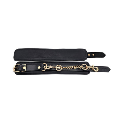 ROUGE GARMENTS - ROUGE LEATHER PLAIN WRIST CUFFS BLACK WITH GOLD ACCESSORIES