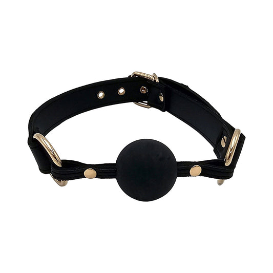 ROUGE GARMENTS - ROUGE LEATHER BALL GAG BLACK WITH GOLD ACCESSORIES