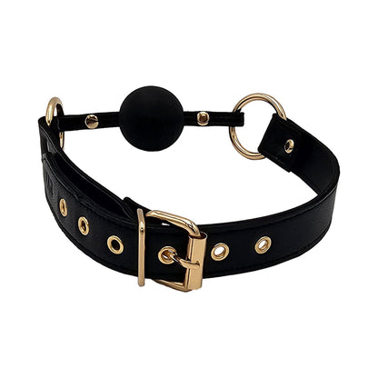 ROUGE GARMENTS - ROUGE LEATHER BALL GAG BLACK WITH GOLD ACCESSORIES