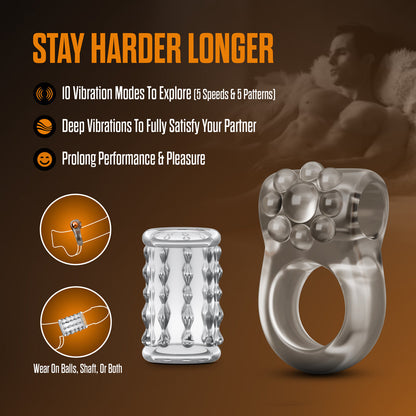 BLUSH - STAY HARD VIBRATING COCK RING SET WITH SLEEVE 1