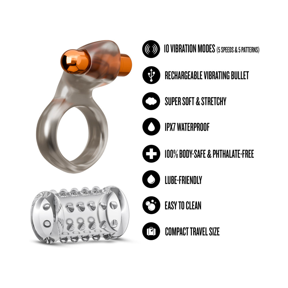 BLUSH - STAY HARD VIBRATING COCK RING SET WITH SLEEVE 2
