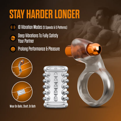 BLUSH - STAY HARD VIBRATING COCK RING SET WITH SLEEVE 2