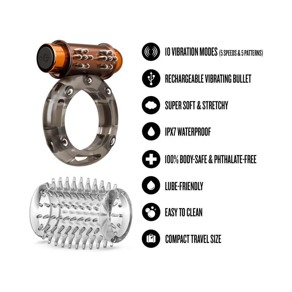 BLUSH - STAY HARD VIBRATING COCK RING SET WITH SLEEVE 3