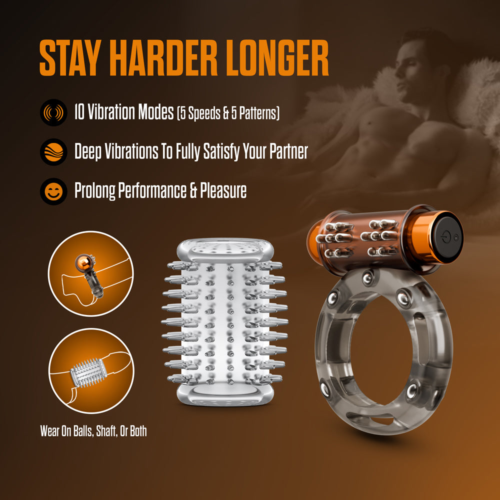 BLUSH - STAY HARD VIBRATING COCK RING SET WITH SLEEVE 3