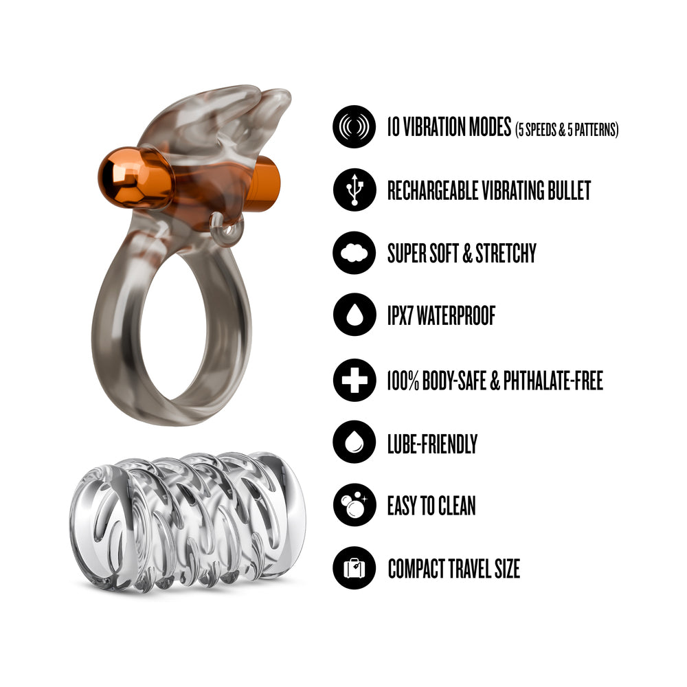 BLUSH - STAY HARD VIBRATING COCK RING SET WITH SLEEVE 4