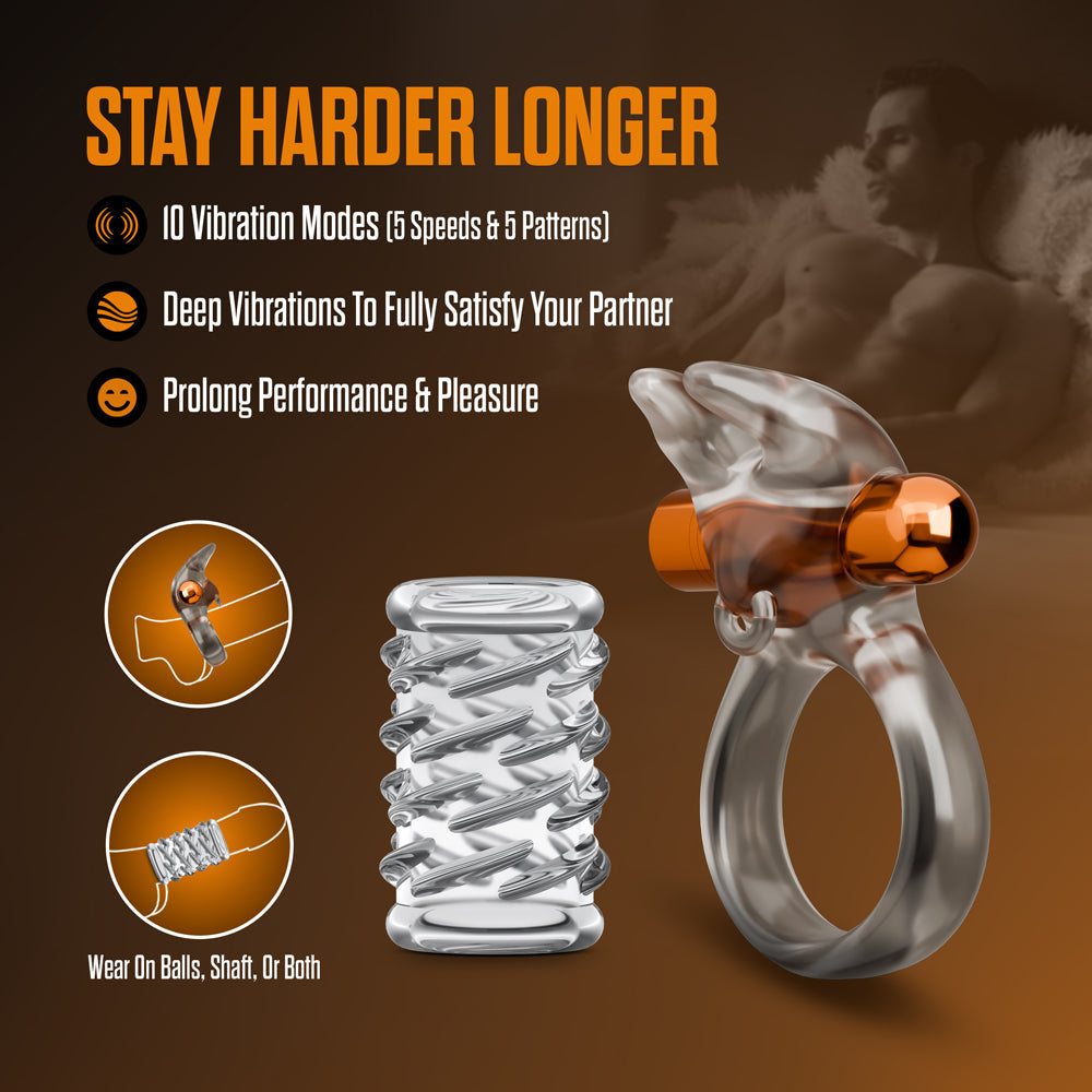 BLUSH - STAY HARD VIBRATING COCK RING SET WITH SLEEVE 4