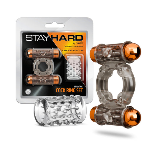 BLUSH - STAY HARD VIBRATING COCK RING SET WITH SLEEVE AND 2 BULLETS