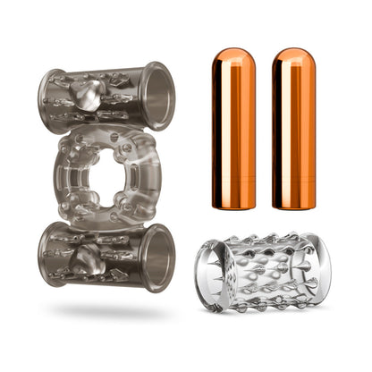 BLUSH - STAY HARD VIBRATING COCK RING SET WITH SLEEVE AND 2 BULLETS