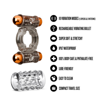 BLUSH - STAY HARD VIBRATING COCK RING SET WITH SLEEVE AND 2 BULLETS