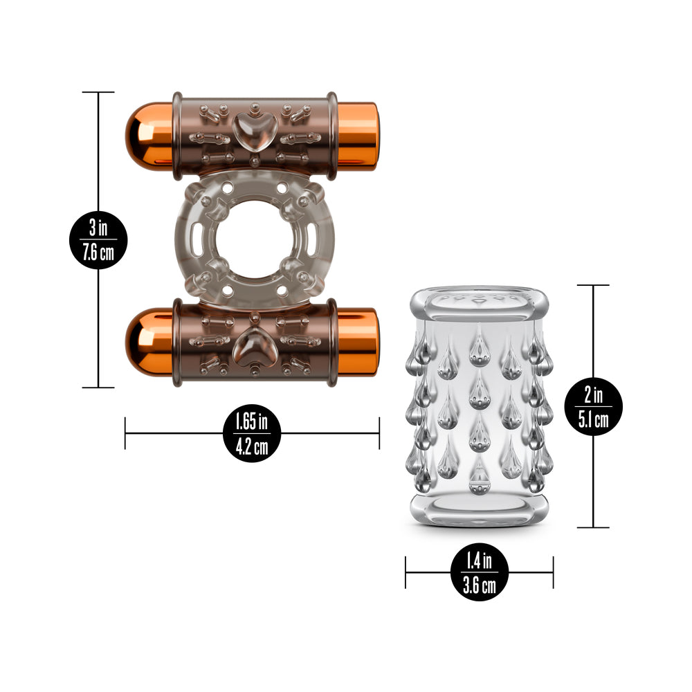 BLUSH - STAY HARD VIBRATING COCK RING SET WITH SLEEVE AND 2 BULLETS