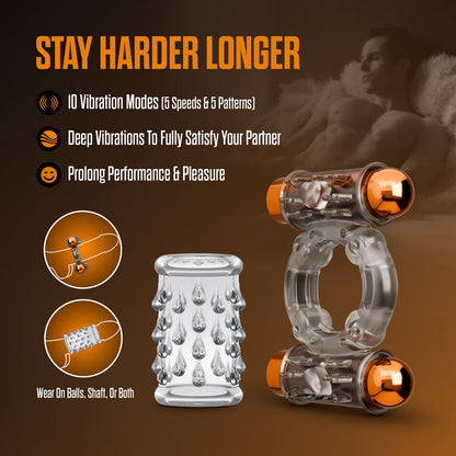 BLUSH - STAY HARD VIBRATING COCK RING SET WITH SLEEVE AND 2 BULLETS