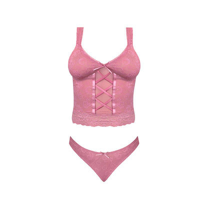 MAGIC SILK - WISTERIA MIST BUSTIER CAMI & THONG SET PINK QUEEN SIZE