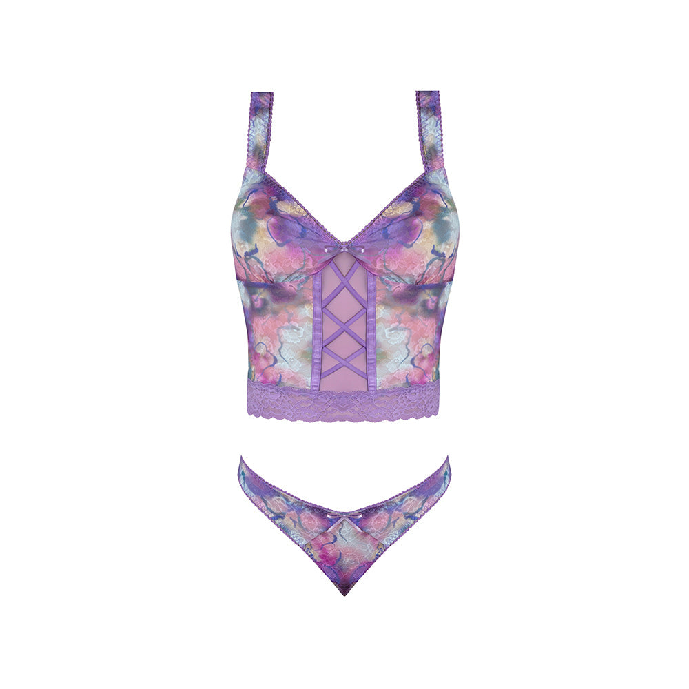 MAGIC SILK - WISTERIA MIST BUSTIER CAMI & THONG SET FLORAL