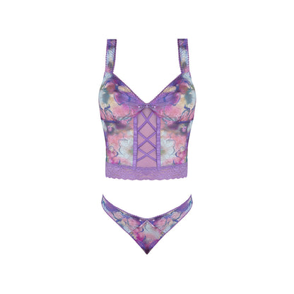 MAGIC SILK - WISTERIA MIST BUSTIER CAMI & THONG SET FLORAL