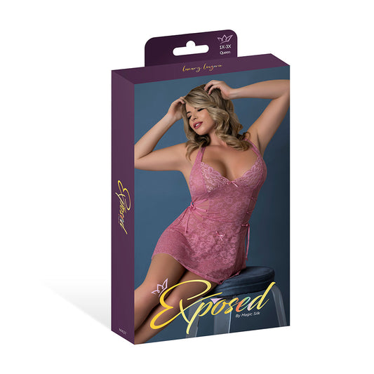 MAGIC SILK - WISTERIA MIST HALTER BABYDOLL & G-SET PINK QUEEN SIZE