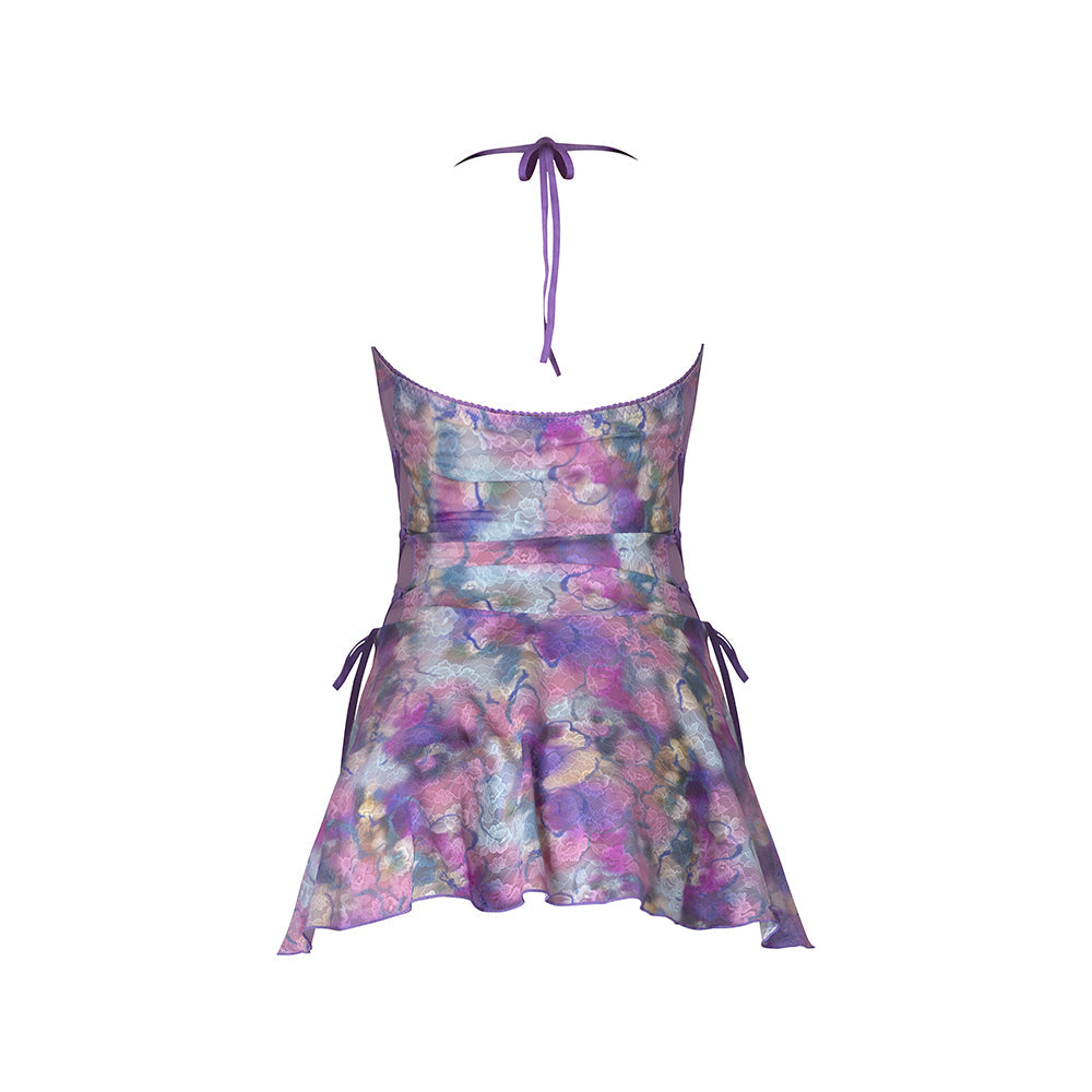 MAGIC SILK - WISTERIA MIST HALTER BABYDOLL & G SET FLORAL