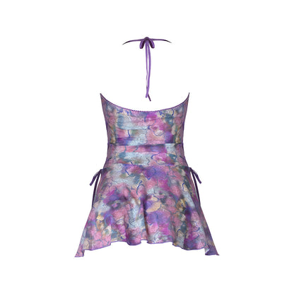 MAGIC SILK - WISTERIA MIST HALTER BABYDOLL & G SET FLORAL