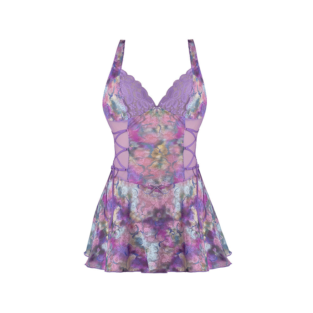 MAGIC SILK - WISTERIA MIST HALTER BABYDOLL & G SET FLORAL
