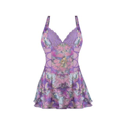 MAGIC SILK - WISTERIA MIST HALTER BABYDOLL & G SET FLORAL