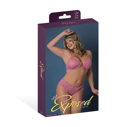 MAGIC SILK - WISTERIA MIST BRALETTE & PANTY WITH REMOVABLE GARTERS PINK QUEEN SIZE