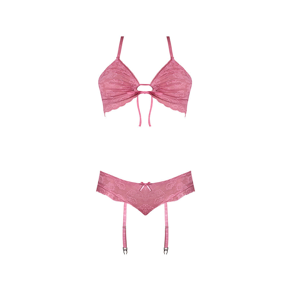 MAGIC SILK - WISTERIA MIST BRALETTE & PANTY WITH REMOVABLE GARTERS PINK QUEEN SIZE