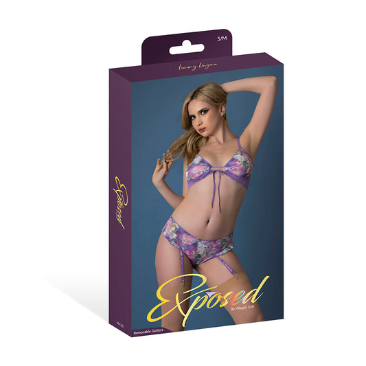 MAGIC SILK - WISTERIA MIST BRALETTE & PANTY WITH REMOVABLE GARTERS FLORAL