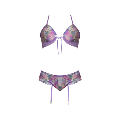 MAGIC SILK - WISTERIA MIST BRALETTE & PANTY WITH REMOVABLE GARTERS FLORAL
