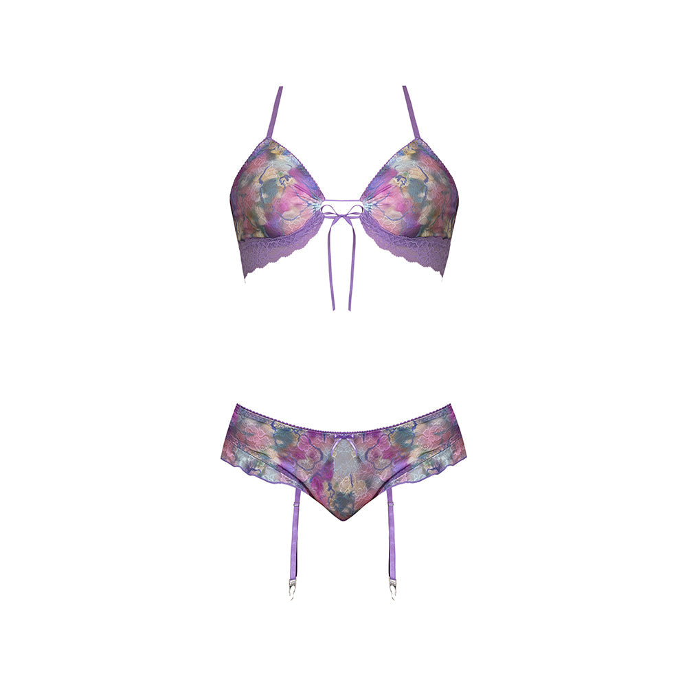 MAGIC SILK - WISTERIA MIST BRALETTE & PANTY WITH REMOVABLE GARTERS FLORAL