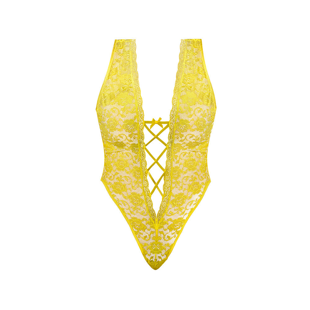 MAGIC SILK - DAFFODIL DREAMS TEDDY WITH SNAP CROTCH YELLOW QUEEN SIZE