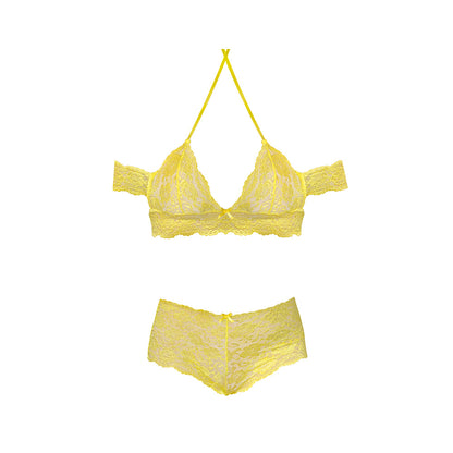 MAGIC SILK - DAFFODIL DREAMS BARDOT SLEEVE HALTER TOP & BOY SHORT SET