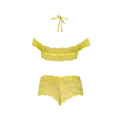 MAGIC SILK - DAFFODIL DREAMS BARDOT SLEEVE HALTER TOP & BOY SHORT SET