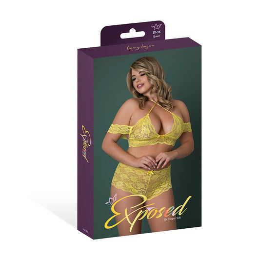 MAGIC SILK - DAFFODIL DREAMS BARDOT SLEEVE HALTER TOP & BOY SHORT SET YELLOW QUEEN SIZE