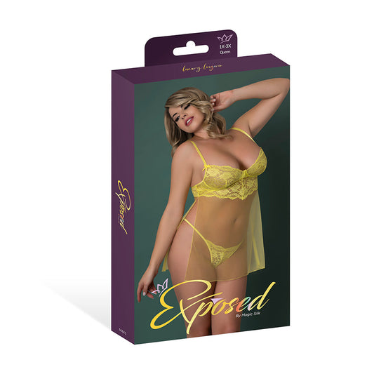 MAGIC SILK - DAFFODIL DREAMS BABYDOLL & G-SET YELLOW QUEEN SIZE