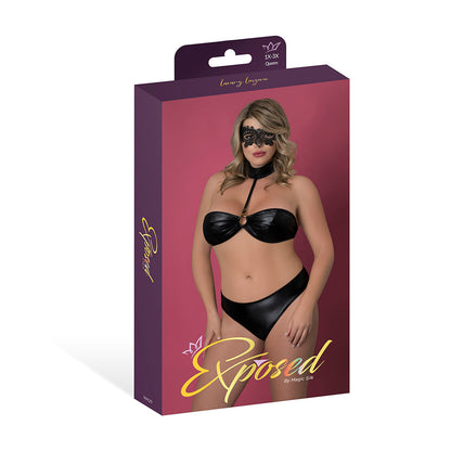 MAGIC SILK - SINFUL BANDEAU WITH REMOVABLE CHOKER, PANTY & MASK SET BLACK QUEEN SIZE