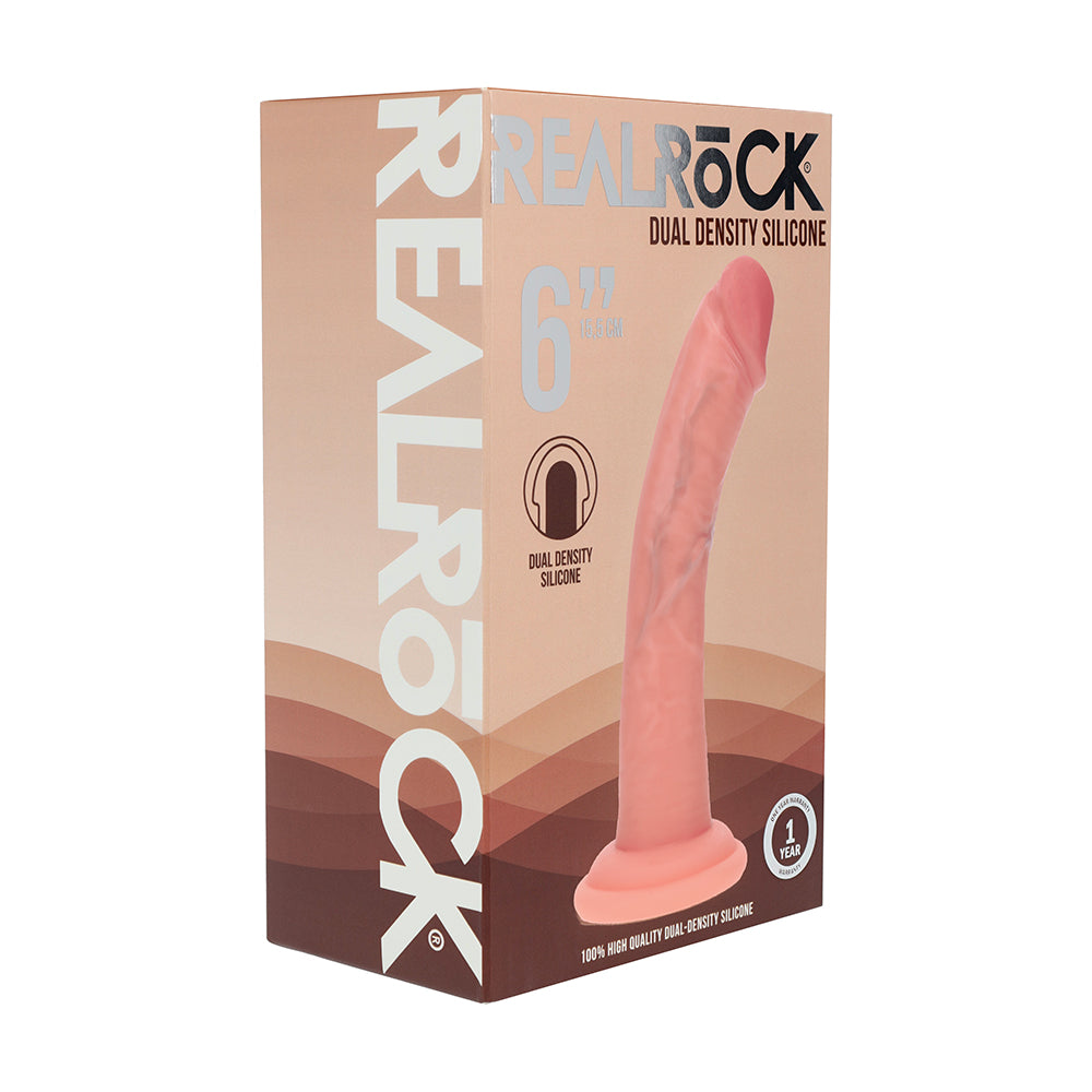 SHOTS - REALROCK DUAL DENSITY SILICONE REALISTIC CURVED DILDO 6 IN.