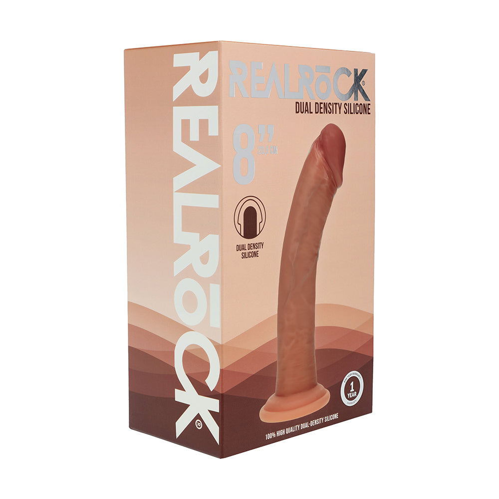 SHOTS - DILDO REALISTA CURVO DE SILICONA DE DOBLE DENSIDAD REALROCK 8 PULGADAS