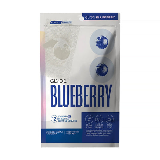 GLYDE CONDOMS - GLYDE ULTRATHIN LATEX CONDOM BLUEBERRY FLAVORED 12-COUNT