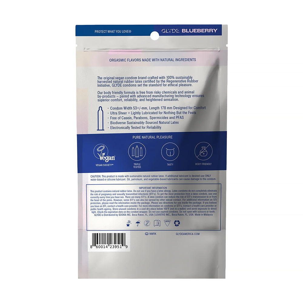 GLYDE CONDOMS - GLYDE ULTRATHIN LATEX CONDOM BLUEBERRY FLAVORED 12-COUNT