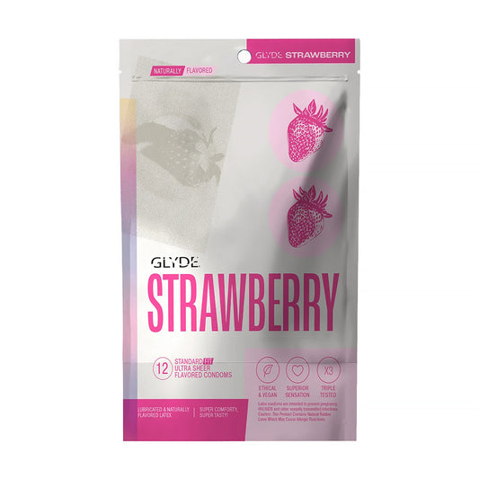 GLYDE CONDOMS - GLYDE ULTRATHIN LATEX CONDOM STRAWBERRY FLAVORED 12-COUNT