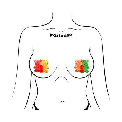 PASTEASE - GUMMY BEAR BREAST PASTIES RED/YELLOW & ORANGE/GREEN