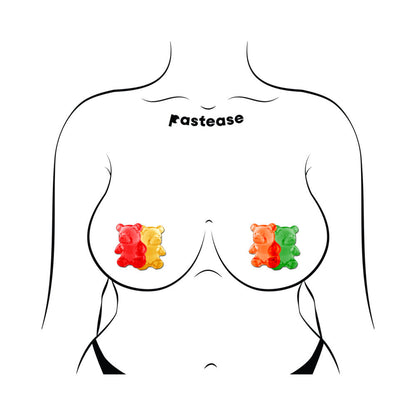 PASTEASE - GUMMY BEAR BREAST PASTIES RED/YELLOW & ORANGE/GREEN
