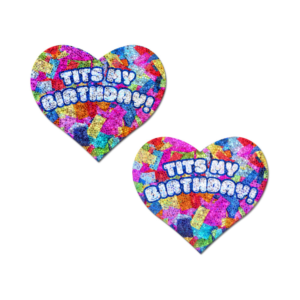PASTEASE - TITS MY BIRTHDAY! HEART BREAST PASTIES WITH CONFETTI